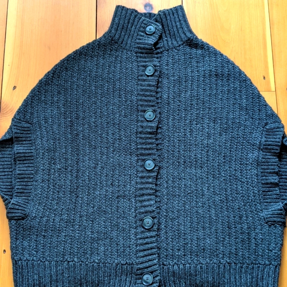 Boxy Garnet Hill Chunky wool rabbit hair Charcoal Gray Women's Cardigan Sweater - Picture 2 of 5